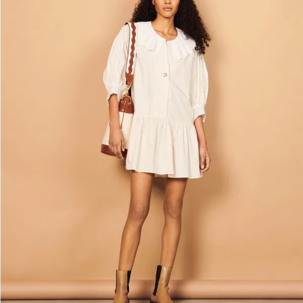 NWT $340 Sandro Short striped Mini Dress in organic cotton